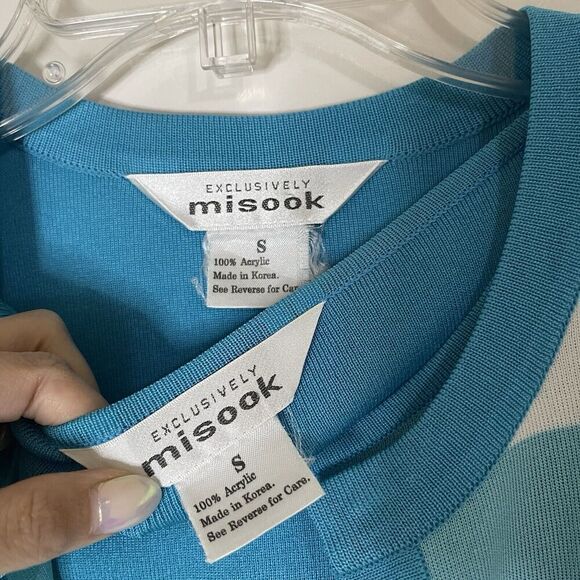 Exclusively Misook Blue striped color block cardigan sweater 2 piece Small - Picture 7 of 8